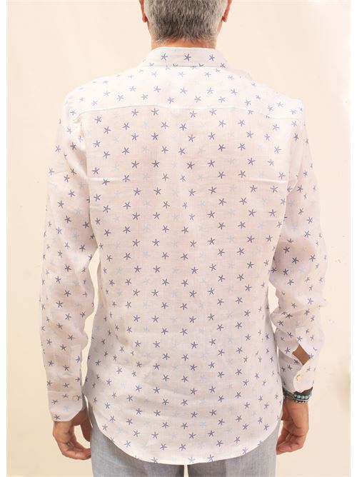 camicia in lino bianco a fantasia Mik Mak | CAMICIAINLINOSTELLEMARINEBIANCO
